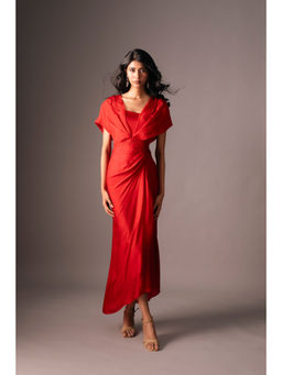 VANSHIKA AGARWAL LABEL - Red Azura Satin Dress