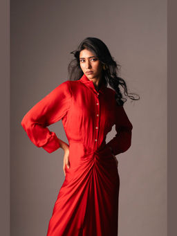 VANSHIKA AGARWAL LABEL - Red Vivienne Satin Dress