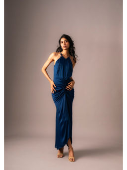 VANSHIKA AGARWAL LABEL - Blue Yana Satin Dress