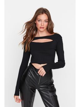 Trendyol - Black Solid-plain Round Neck Top