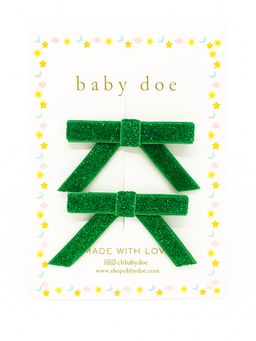 Baby Doe - Green Velvet Embellished Hair Clips (Pack of 2)