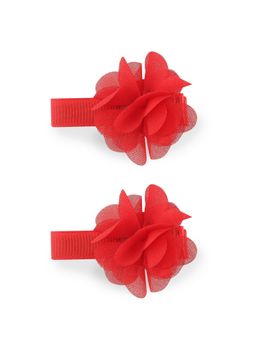 Baby Doe - Red Georgette Floral Hair Clips (Pack of 2)