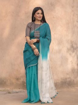 Soulweaves - Lotus Teal Saree with Unstitched Blouse