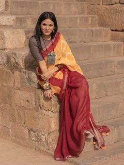 Soulweaves - Shibori Multi-Color Saree with Unstitched Blouse
