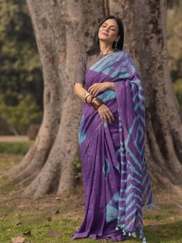 Soulweaves - Shibori Aubergine Saree with Unstitched Blouse
