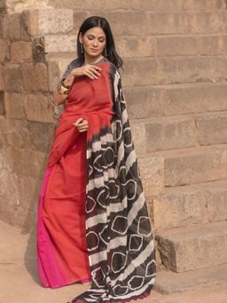 Soulweaves - Shibori Red Pink Saree with Unstitched Blouse