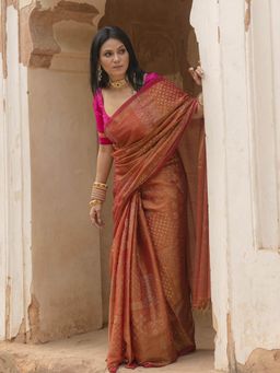 Soulweaves - Bani Thani Brown Saree with Unstitched Blouse