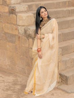 Soulweaves - Bani Thani Beige Saree with Unstitched Blouse