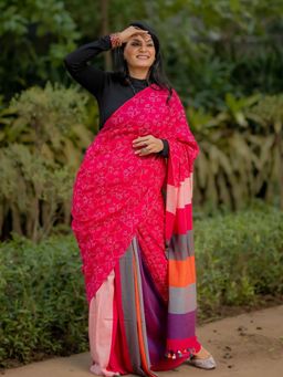 Soulweaves - Kapaas Pink Saree with Unstitched Blouse
