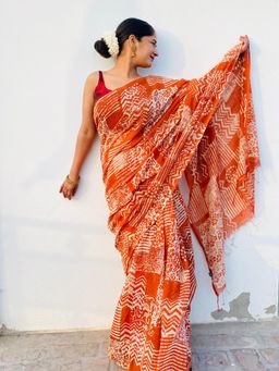 Soulweaves - Blissful Mandarin Rust Saree with Unstitched Blouse