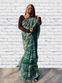 Soulweaves - Blissful Teal Green Saree with Unstitched Blouse