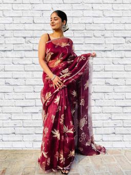 Soulweaves - Blissful Wine Saree with Unstitched Blouse