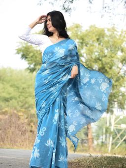 Soulweaves - Blissful Celeste Blue Saree with Unstitched Blouse