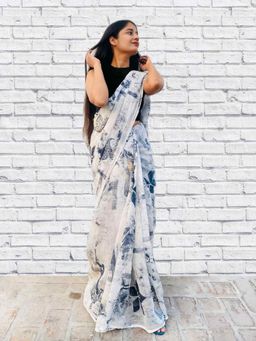 Soulweaves - Blissful Moonlight White Saree with Unstitched Blouse