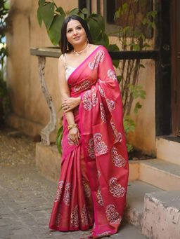 Soulweaves - Pari Fuchsia Pink Saree with Unstitched Blouse