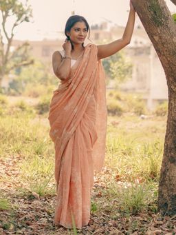 Soulweaves - Wabi Sabi Peach Saree with Unstitched Blouse