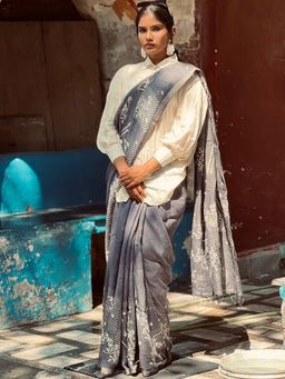 Soulweaves - Wabi Sabi Grey Saree with Unstitched Blouse