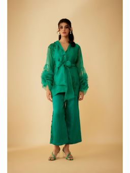 1999AD - Green Organza Embroidery Teemed Co-Ord (Set of 4)