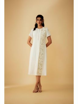 1999AD - Sarin Off-white Applique And Beads Embroidery Dress