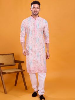 SHIWAM ETHNIX - Men Multicolor Silk Blend Floral Straight Kurta