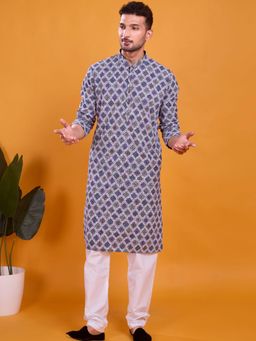 SHIWAM ETHNIX - Men Green Silk Blend Abstract Straight Kurta