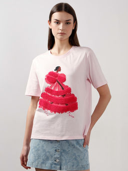 VERO MODA - Light Pink 3D Printed T-Shirt