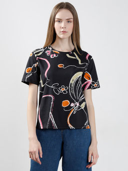 VERO MODA - Black Printed Cotton T-Shirt