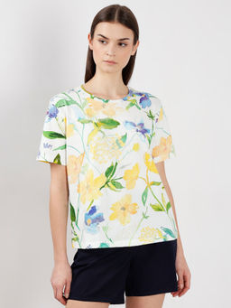 VERO MODA - Off-White Floral Printed Cotton T-Shirt