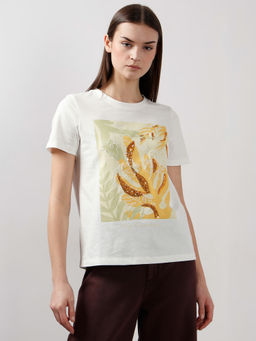 VERO MODA - White Embellished Print T-Shirt