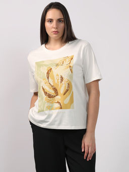 VERO MODA - White Curve White Printed T-Shirt