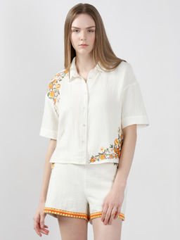 VERO MODA - White Embroidered Print Shirt