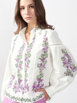 VERO MODA - White Floral Print Cotton Shirt