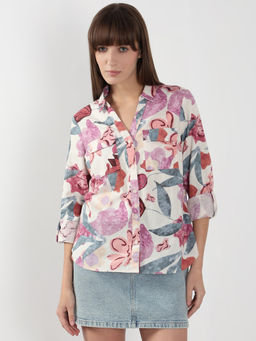 VERO MODA - Multi-Color Floral Printed Full Sleeves Shirt