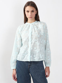 VERO MODA - Light Blue 3D Floral Embroidery Shirt
