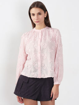 VERO MODA - Light Pink 3D Floral Embroidery Shirt