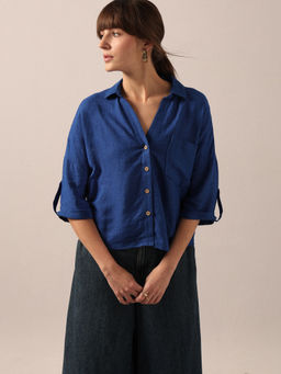 VERO MODA - Blue Three Fourth Sleeves Solid Shirt