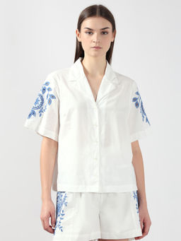 VERO MODA - White Contrast Embroidery Shirt