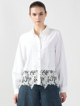 VERO MODA - White Lace Detail Self Design Shirt