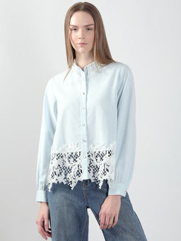 VERO MODA - Blue Lace Detail Self Design Shirt