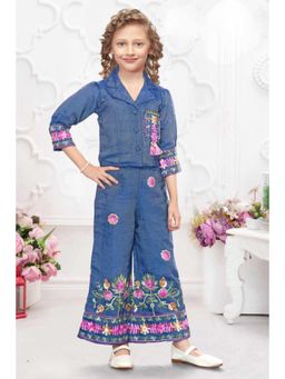 Lagorii - Embroidered Top and Pants Set - Blue