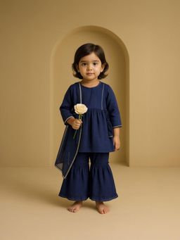 Somersault - Girls Cotton Sequin Ethnic Kurta and Sharara with Dupatta - Blue