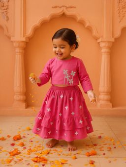 Somersault - Cotton Girl Ethnic Top and Skirt Set - Pink
