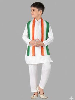 Pehanaava - Woven Full Sleeve Embroidery Kurta Pyjama Dupatta-White