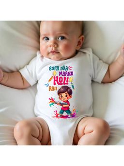 KNITROOT - Cotton Knit Holi Theme Bura Naa Maano Holi Hai! Printed Onesie - White