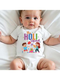 KNITROOT - Cotton Knit Holi Theme The Holi Squad Printed Onesie - White