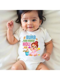 KNITROOT - Cotton Knit Holi Theme Bura Naa Mano Holi Hai Printed Onesie - White