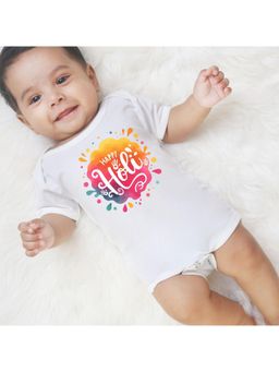 KNITROOT - Cotton Knit Holi Theme Happy Holi Printed Onesie - White