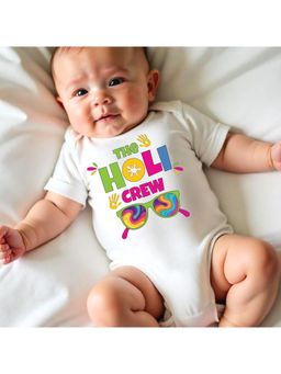 KNITROOT - Cotton Knit Holi Theme The Holi Crew Printed Onesie - White