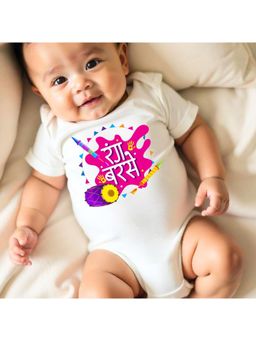 KNITROOT - Cotton Knit Holi Theme Rang Barse Printed Onesie - White