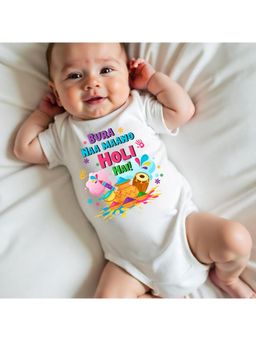 KNITROOT - Cotton Knit Holi Theme Bura Naa Mano Holi Hai Printed Onesie - White